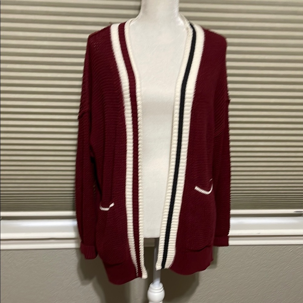 Burgundy Open-Front Cardigan Sweater